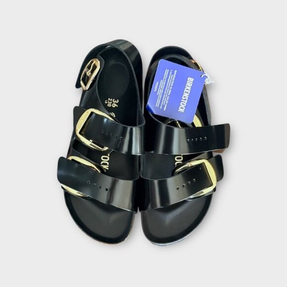 NIB Birkenstock Milano Big Buckle High Shine 36 Black Gold NEW Sandals $175 - Picture 3 of 9